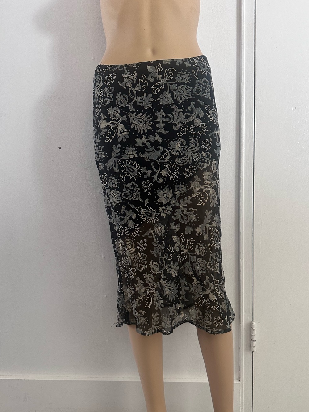 Vintage 90s Pandora sheer Midi Skirt M Black Silver Whimsigoth Grunge Fairycore